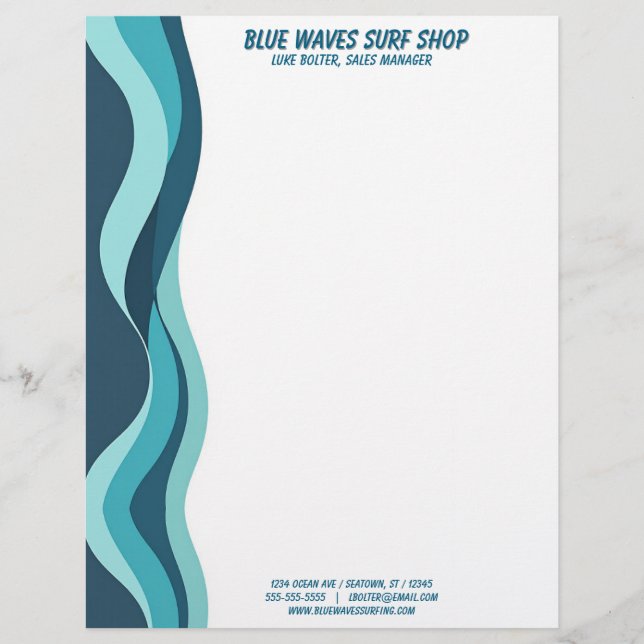 Blue Waves Border Surf Ocean Water Spa Briefhoofd (Voorkant)