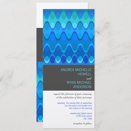 Blue Waves Geometric Mod Pattern Modern Weddenscha Kaart (Voorkant / Achterkant)