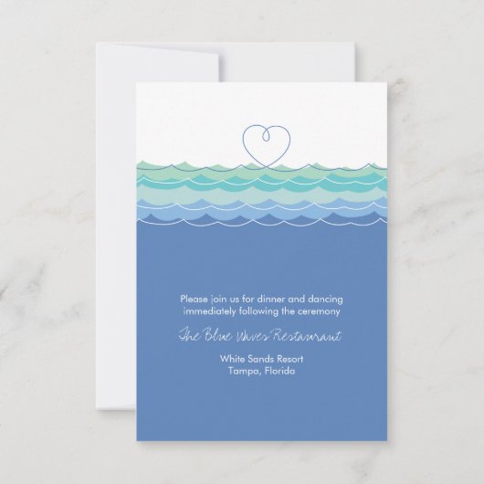 Blue Waves Loopy Heart Beach Bruiloft Receptie RSVP Kaartje (Achterkant)