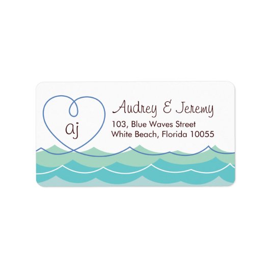 Blue Waves Loopy Heart Beach Étiquette de adresse (Devant)