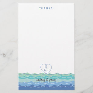 Blue Waves Loopy Heart Dank u Stationery Briefpapier