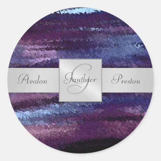 Blue Waves Monogram Bruiloft Sticker (Voorkant)