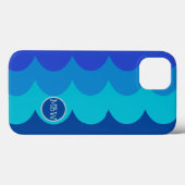 Blue Waves Monogram iPhone Case (Achterkant (horizontaal))