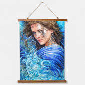 Blue Waves Ocean Goddess Fantasy Art Hangend Wandkleed (Voorkant 2)