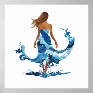 Blue Waves Ocean Meisje Poster