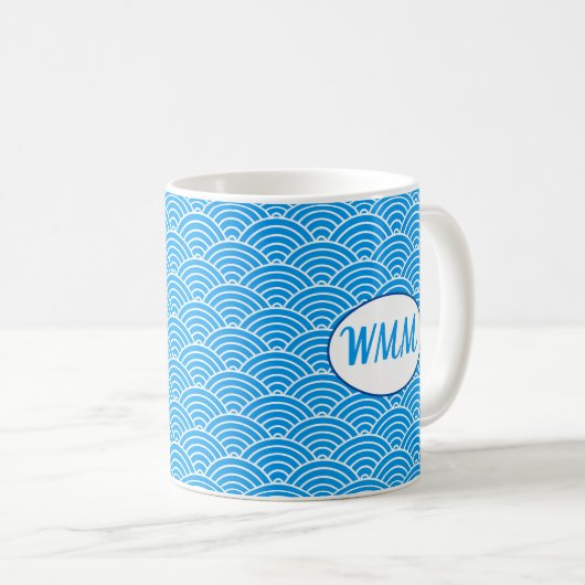 Blue Waves Pattern Monogram Moederdag Mok (Voorkant rechts)