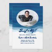 Blue Waves Photo Anniversaire Invitation (Devant / Derrière)