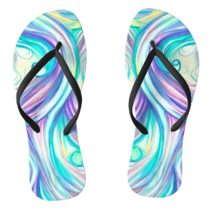 Blue Waves Twirls and Swirls Pattern Teenslippers