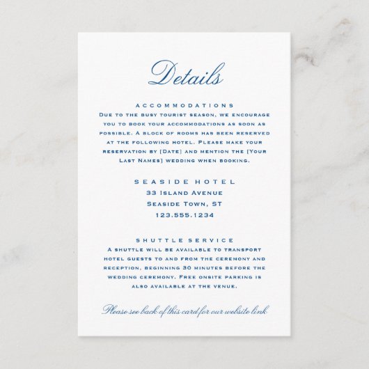 Blue Waves Wedding Details Hotel Info QR code Informatiekaartje (Voorkant)