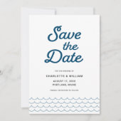 Blue Waves with Your Photo Save the Date Card (Voorkant)
