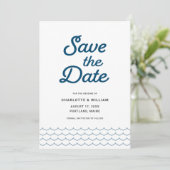 Blue Waves with Your Photo Save the Date Card (Staand voorkant)
