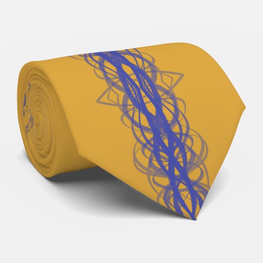 Blue Wavy Abstract Lines Repeat Pattern On Bronze Stropdas (Opgerold)