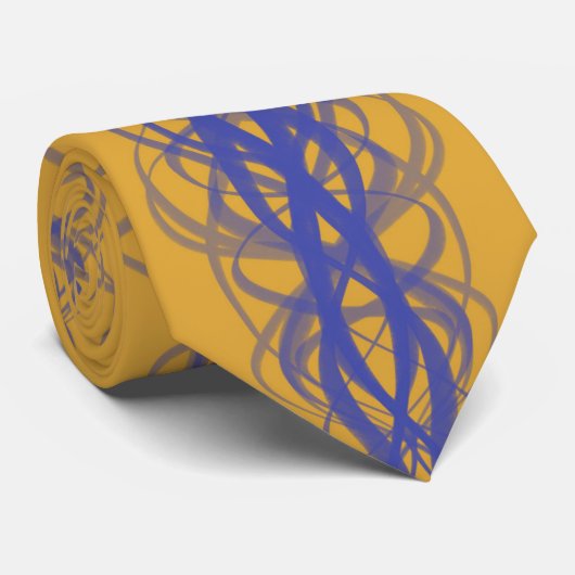 Blue Wavy Abstract Lines Repeat Pattern On Bronze Stropdas (Opgerold)