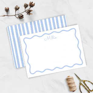 Blue Wavy Border gepersonaliseerde notitie Kaart Notitiekaartje