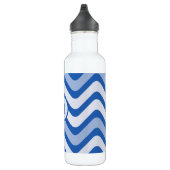 Blue Wavy Lines Monogram Waterfles (Rechts)