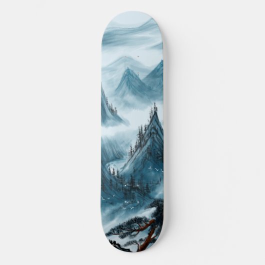 Blue Wavy Mountains Paysage Skateboard (Recto)
