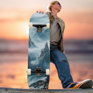 Blue Wavy Mountains Paysage Skateboard