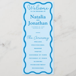 Blue Wavy Retro Wedding Programma