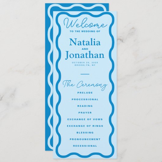 Blue Wavy Retro Wedding Programma (Voorkant / Achterkant)