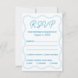 Blue Wavy Retro Wedding RSVP Kaartje