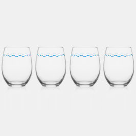 Blue Wavy Retro Wedding Wijnglas Zonder Voet