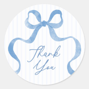 Blue Wavy Ribbon Bow Baby shower Bedankt Ronde Sticker