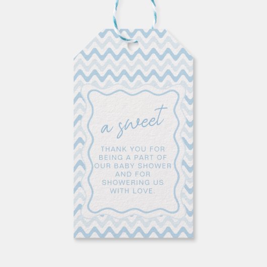 Blue Wavy Scallop Retro Baby Boy Shower Dank u Cadeaulabel (Achterkant)