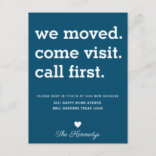 Blue We Moved Come Visit Call Eerste Typografie Aankondigingskaart