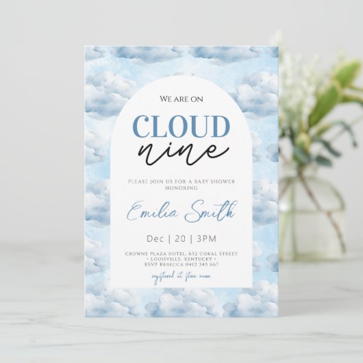 Blue We zijn op Cloud Nine Baby shower Shower Kaart (Staand voorkant)