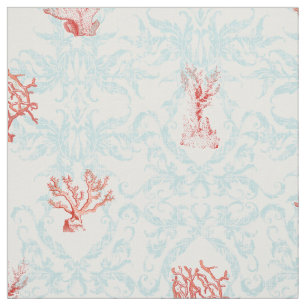 Blue Weathered Beach Ocean Coral Damask Stof