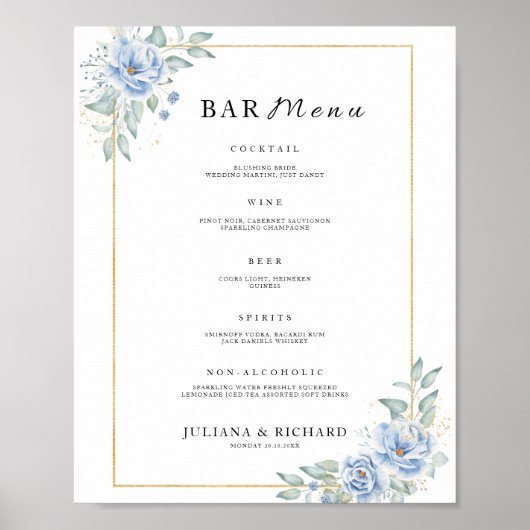 Blue Wedding Bar Menu Sign Sjabloon Poster (Voorkant)