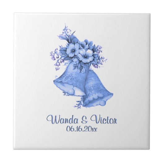 Blue Wedding Bells gepersonaliseerd Tegeltje (Voorkant)