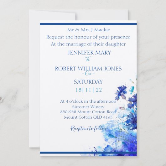 Blue wedding invitation  (Devant)
