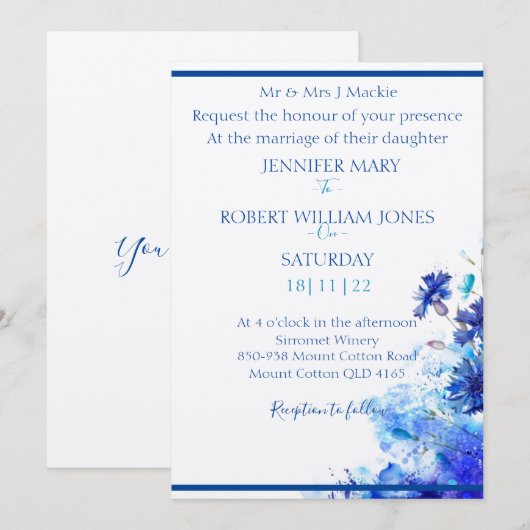 Blue wedding invitation  (Devant / Derrière)