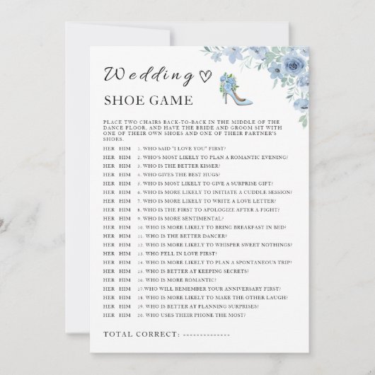 Blue Wedding Shoe Game Sjabloon, Kaart (Voorkant)