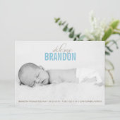Blue Welcome Baby Foto Baby Birth Announement Aankondiging (Staand voorkant)