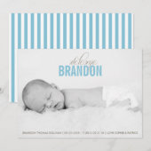 Blue Welcome Baby Foto Baby Birth Announement Aankondiging (Voorkant / Achterkant)
