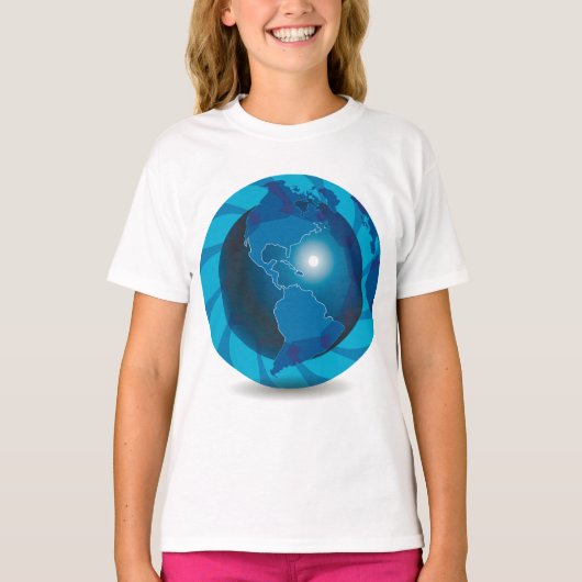 Blue Wereldbol Girls T-Shirt (Voorkant)
