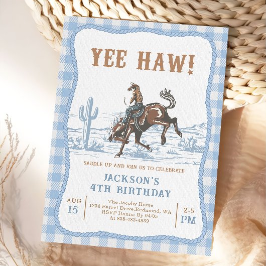 Blue Western Cowboy Birthday Invitation