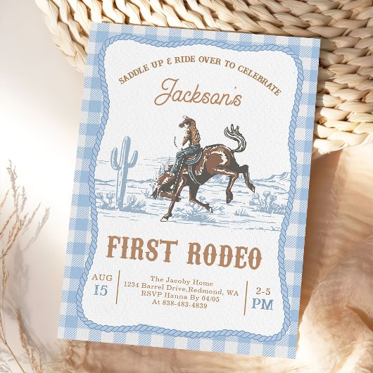 Blue Western Cowboy First Rodeo Invitation 