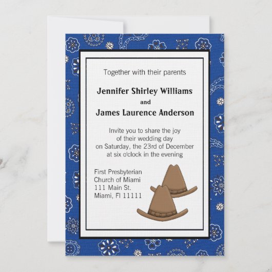 Blue Western Cowboy Pet Wedding Invitation Kaart (Voorkant)