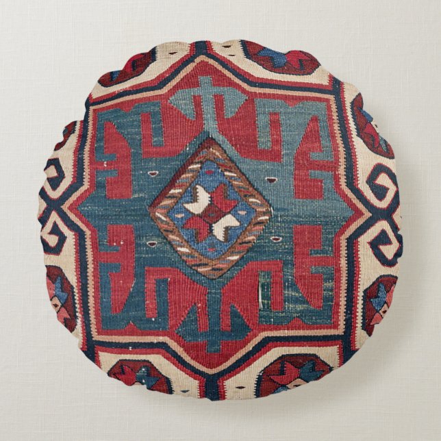 Blue Western Santa Fe Cowboy Style   Rond Kussen (Voorkant)