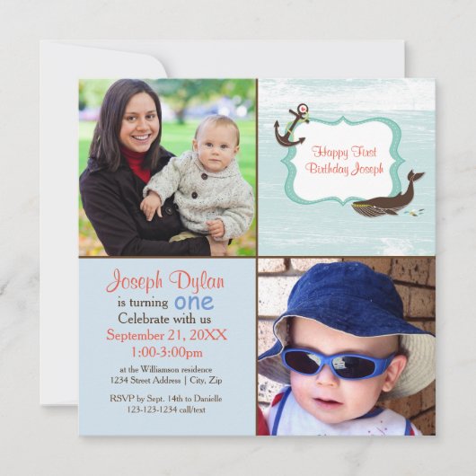 Blue Whale 2 Photo Kids - Invitation d'anniversair (Devant)