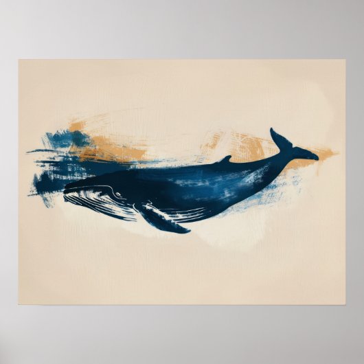 Blue Whale abstracte tekening Klein Poster (Voorkant)
