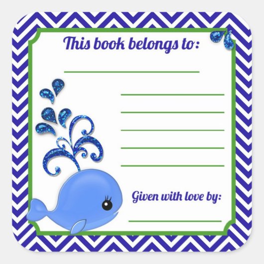 Blue Whale Baby Baby shower Boek Bord Stickers Sq (Voorkant)