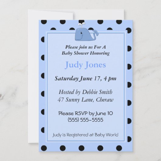 Blue Whale Baby shower Invitation Kaart (Voorkant)