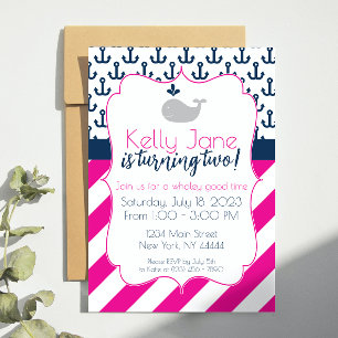 Blue Whale Birthday Invitation Kaart