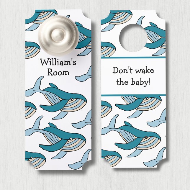 Blue Whale Boys kwekerij gepersonaliseerd (Blue whale personalized boys bedroom, baby boy nursery, door hanger.  Don't wake the baby!)