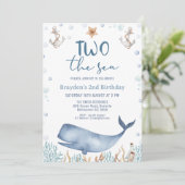 Blue Whale Boys Twee Het Zee 2e Verjaardag Kaart (Staand voorkant)