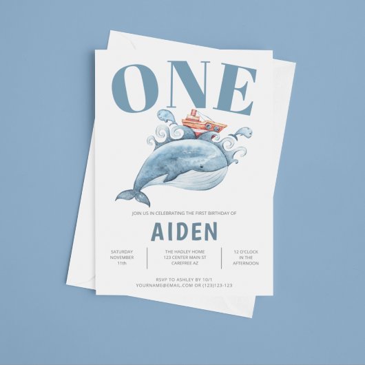 Blue Whale First Birthday Party Invitation Kaart